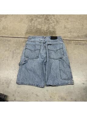 vintage harley davidson faded blue relaxed baggy fit jean shorts jorts size 32
